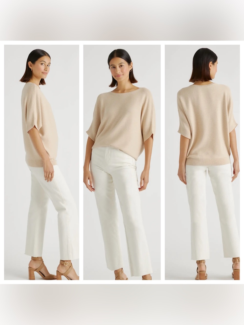(Q8) Quince Lightweight Cotton Cashmere Dolman Heather Oatmeal Sweater XL